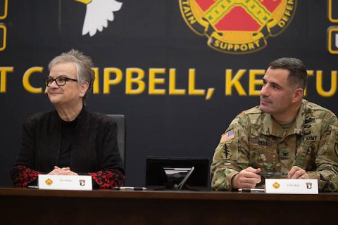 Austin Peay State University President Alisa White and Col. Jeremy Bell, Fort Campbell garrison commander. (APSU)