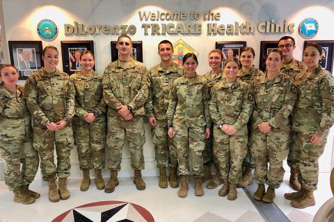 Austin Peay State University nursing senior Michelle Demarais, third from right, poses with fellow students at Walter Reed. (APSU)