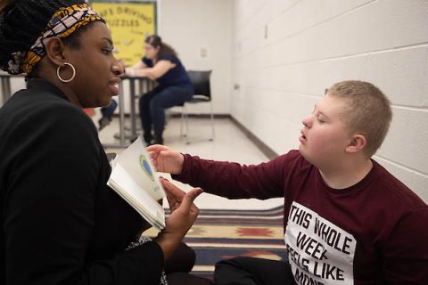 Isha Cheaye works with Caden at Austin Peay State University. (APSU)