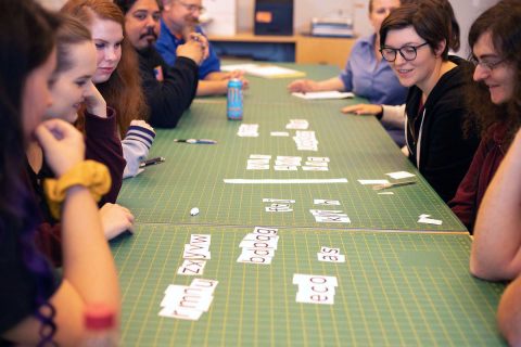 Nina Stössinger works with Austin Peay State University students in a type design workshop. (APSU)