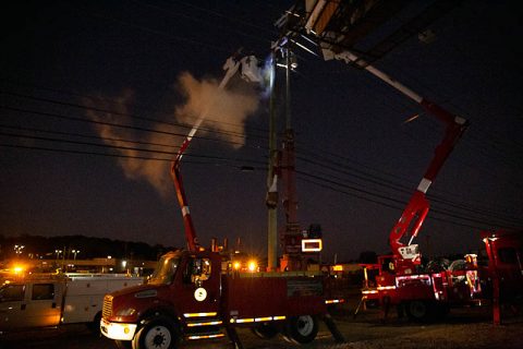 Crews working through the night restoring power.