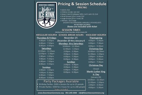 Downtown Commons Winter Ice Rink Pricing and Schedule