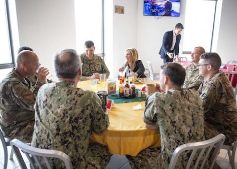 Marsha Blackburn meeting with troops at Camp Lemonnier in Djibouti, Africa. 