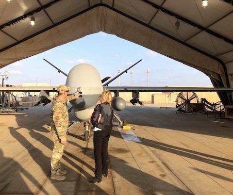 Marsha Blackburn gets a good look at an United States Unmanned Aerial System.