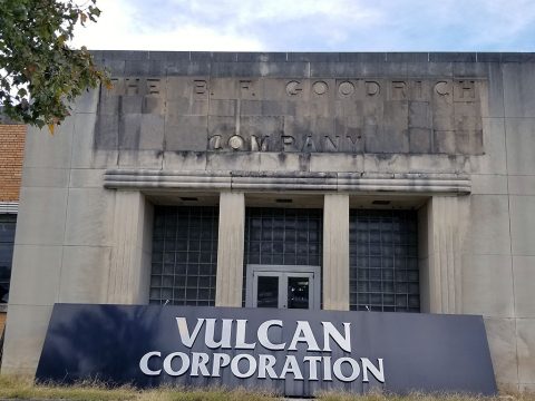 B.F. Goodrich Company Engraving discovered under the Vulcan Corporation Sign by Morgan Contractors during Demolition.