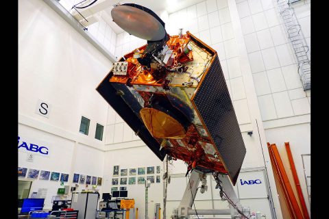 The Jason-CS/Sentinel-6 mission that will track sea level rise, one of the clearest signs of global warming, for the next 10 years. Sentinel-6A, the first of the mission's two satellites, is shown in its clean room in Germany and is scheduled to launch in November 2020. (IABG)