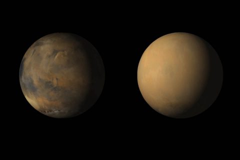 Side-by-side movies shows how the 2018 global dust storm enveloped the Red Planet, courtesy of the Mars Color Imager (MARCI) camera onboard NASA's Mars Reconnaissance Orbiter (MRO). This global dust storm caused NASA's Opportunity rover to lose contact with Earth. (NASA/JPL-Caltech/MSSS) Side-by-side movies shows how the 2018 global dust storm enveloped the Red Planet, courtesy of the Mars Color Imager (MARCI) camera onboard NASA's Mars Reconnaissance Orbiter (MRO). This global dust storm caused NASA's Opportunity rover to lose contact with Earth. (NASA/JPL-Caltech/MSSS)