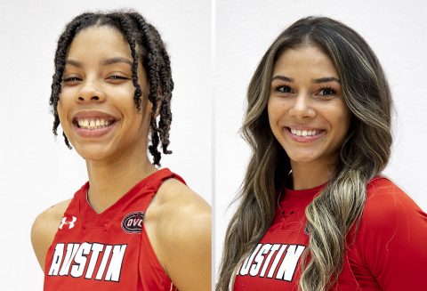 Austin Peay State University Basketball's (L to R) Arielle Gonzalez-Varner and Shay-Lee Kirby. (APSU Sports Information)