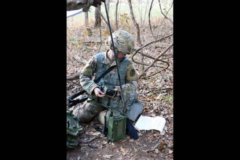 A Soldier preparing for the Expert Field Medical Badge practices assembling a Single Channel Ground and Airborne Radio System used to request aeromedical evacuation support for a combat casualty. Communication tasks are one seven areas Soldiers must demonstrate proficiency in order to earn the Army's Expert Field Medical Badge. (U.S. Army photo by Maria Yager)