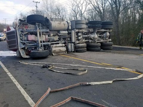 Overturned Asphalt truck on 41A Bypass