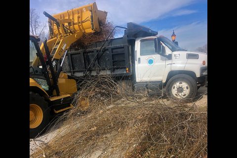 Clarksville Street Department crews work to remove and transport debris caused by the October 26th wind storm.