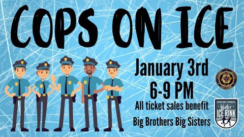 Cops on Ice will be held at the Downtown Commons Winter Ice Rink on January 3rd, 2020.