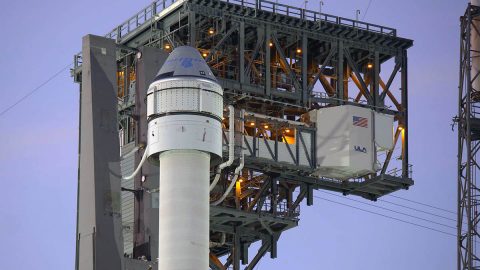 A United Launch Alliance Atlas V rocket, topped by the Boeing CST-100 Starliner spacecraft, stands on Space Launch Complex 41 at Florida’s Cape Canaveral Air Force Station on Dec. 4, 2019. Boeing’s Orbital Flight Test will launch on Dec. 20th, 2019. (Boeing)