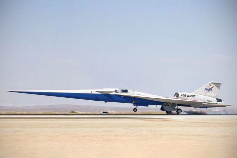 Illustration of the completed X-59 QueSST landing on a runway. (Lockheed Martin)