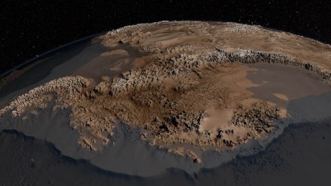 The new bedrock map of Antarctica developed in 2013 from IceBridge and other data was far more detailed than previous maps, giving researchers and modelers new information about how ice flows or sticks on the rock below the Antarctic ice sheet. (NASA / Cynthia Starr) The new bedrock map of Antarctica developed in 2013 from IceBridge and other data was far more detailed than previous maps, giving researchers and modelers new information about how ice flows or sticks on the rock below the Antarctic ice sheet. (NASA / Cynthia Starr)