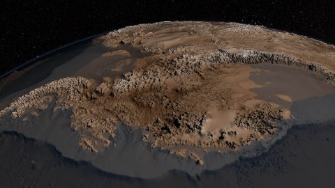 The new bedrock map of Antarctica developed in 2013 from IceBridge and other data was far more detailed than previous maps, giving researchers and modelers new information about how ice flows or sticks on the rock below the Antarctic ice sheet. (NASA / Cynthia Starr)