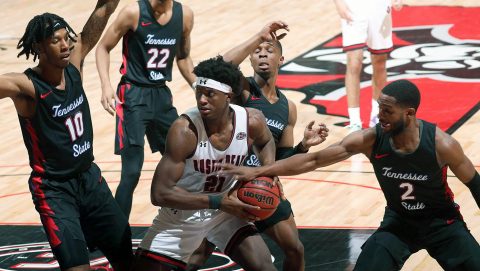 Austin Peay State University Men's Basketball junior #21 Terry Taylor had 37 points in victory over Tennessee State. (Robert Smith, APSU Sports Information)