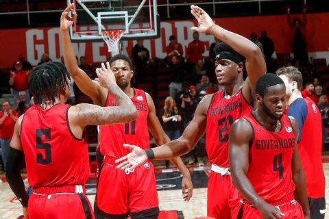 Austin Peay State University Men's Basketball remains undefeated in OVC play with 86-78 win over Belmont at the Dunn Center, Saturday. (Robert Smith, APSU Sports Information)