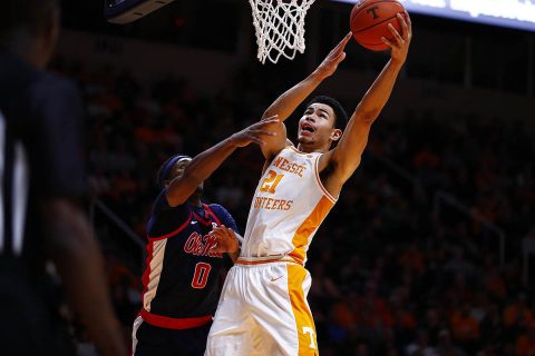 Tennessee Men's Basketball Freshman Oliver Nkamhoua had 10 points and 4 rebounds against Ole Miss Tuesday night at Thompson-Boling Arena. (UT Athletics)