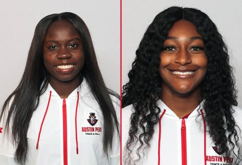 Austin Peay State University Track and Field's (L to R) Kenisha Phillips and Maya Perry-Grimes. (APSU Sports Information)