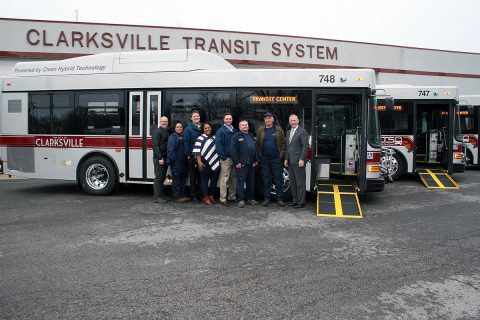 Clarksville Transit System has added three new fuel-efficient hybrid buses to its fleet, replacing three high-mileage conventional fuel vehicles. Mayor Joe Pitts joined CTS Director Paul Nelson and some CTS staff members Wednesday for a tour of the new vehicles. Clarksville Transit System has added three new fuel-efficient hybrid buses to its fleet, replacing three high-mileage conventional fuel vehicles. Mayor Joe Pitts joined CTS Director Paul Nelson and some CTS staff members Wednesday for a tour of the new vehicles.
