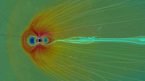 An image of a solar eruption hitting Earth's magnetic field. (NASA's Goddard Space Flight Center/Scientific Visualization Studio/Community-Coordinated Modeling Center) An image of a solar eruption hitting Earth's magnetic field. (NASA's Goddard Space Flight Center/Scientific Visualization Studio/Community-Coordinated Modeling Center)