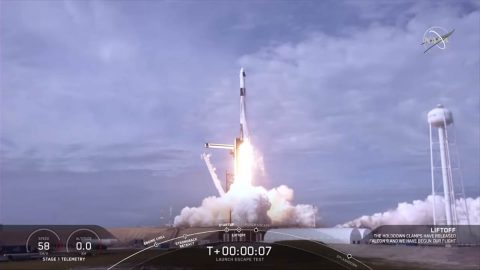 NASA and SpaceX completed a launch escape demonstration of the company’s Crew Dragon spacecraft and Falcon 9 rocket on Jan. 19, 2020. The test began at 9:30am CT with liftoff from Launch Complex 39A at NASA’s Kennedy Space Center in Florida on a mission to show the spacecraft’s capability to safely separate from the rocket in the unlikely event of an inflight emergency. (NASA Television)