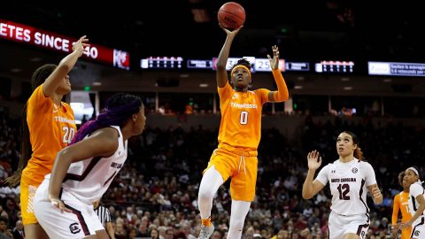 Tennessee Women's Basketball junior #00 Rennia Davis and 18 points and 10 rebounds against South Carolina Sunday afternoon. (UT Athletics)