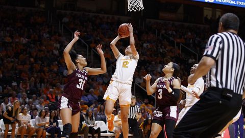 Tennessee Women's Basketball sophomore #12 Rae Burrell had 19 points and 7 rebounds in loss to Texas A&M, Sunday. (UT Athletics)