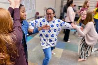 West Creek Middle students laugh as they try to choreograph a dance. (APSU)