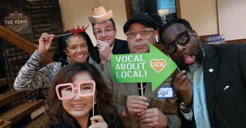 Participants have fun during a “Family Feud” challenge at an entrepreneurial ‘Mingle’ event February 4th at Old Glory Distillery.