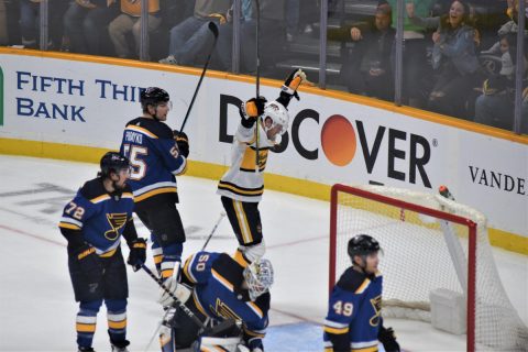 Kyle Turris scores the game-winner against the St. Louis Blues at Bridgestone Arena, 2-1.  (Michael Strasinger)