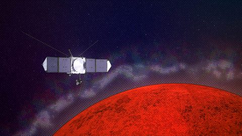 Graphic illustrating the MAVEN spacecraft encountering plasma layers at Mars. (NASA Goddard/CI lab)