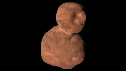 The uniform color and composition of Arrokoth’s surface shows the Kuiper Belt object formed from a small, uniform, cloud of material in the solar nebula, rather than a mishmash of matter from more separated parts of the nebula. The former supports the idea that Arrokoth formed in a local collapse of a cloud in the solar nebula. (NASA/Johns Hopkins University Applied Physics Laboratory/Southwest Research Institute/Roman Tkachenko) The uniform color and composition of Arrokoth’s surface shows the Kuiper Belt object formed from a small, uniform, cloud of material in the solar nebula, rather than a mishmash of matter from more separated parts of the nebula. The former supports the idea that Arrokoth formed in a local collapse of a cloud in the solar nebula. (NASA/Johns Hopkins University Applied Physics Laboratory/Southwest Research Institute/Roman Tkachenko)