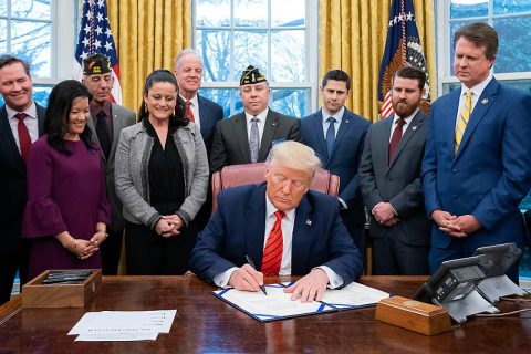 President Donald Trump signs the Supporting Veterans in STEM Careers Act. (White House)