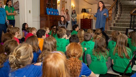 First Lady Maria Lee and Commissioner Penny Schwinn read to the students at the Tennessee Residence.