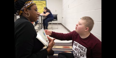 Isha Cheaye works with Caden at Austin Peay State University. (APSU)