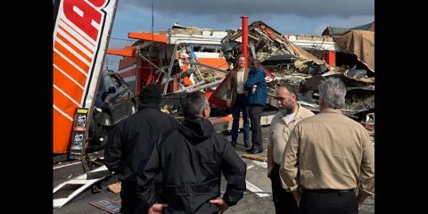 Tennessee Governor Bill Lee surveys recent tornado damage.