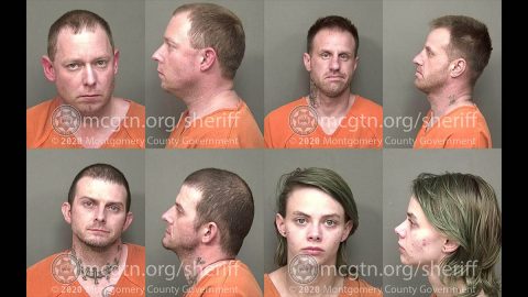 Montgomery County Sheriff’s Office have arrested (Top L to R) Derek Eugene Summers, Sidney Alexander Falkner III, Michael Gene Hill and Brianna Marie Klein for Theft of Property.