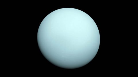 Voyager 2 took this image as it approached the planet Uranus on Jan. 14, 1986. The planet's hazy bluish color is due to the methane in its atmosphere, which absorbs red wavelengths of light. (NASA/JPL-Caltech) Voyager 2 took this image as it approached the planet Uranus on Jan. 14, 1986. The planet's hazy bluish color is due to the methane in its atmosphere, which absorbs red wavelengths of light. (NASA/JPL-Caltech)