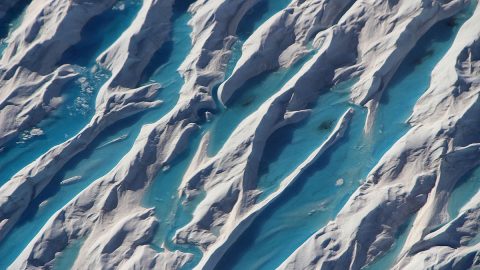 Crevasses in southern Greenland are visible from a 2017 Operation IceBridge airborne survey of the region. (NASA/Operation IceBridge) Crevasses in southern Greenland are visible from a 2017 Operation IceBridge airborne survey of the region. (NASA/Operation IceBridge)