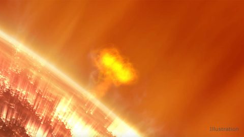 A new NASA mission called SunRISE will study what drives solar particle storms - giant surges of solar particles that erupt off of the Sun - as depicted in this illustration. Understanding how such storms affect interplanetary space can help protect spacecraft and astronauts. (NASA) A new NASA mission called SunRISE will study what drives solar particle storms - giant surges of solar particles that erupt off of the Sun - as depicted in this illustration. Understanding how such storms affect interplanetary space can help protect spacecraft and astronauts. (NASA)