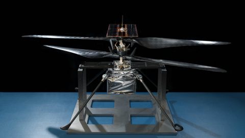 The technology behind the Mars Helicopter's 4-foot-wide (1.2-meter-wide) rotor blades is also used in the construction of a rugged drone that helps farmers survey their land. (NASA/JPL-Caltech) The technology behind the Mars Helicopter's 4-foot-wide (1.2-meter-wide) rotor blades is also used in the construction of a rugged drone that helps farmers survey their land. (NASA/JPL-Caltech)