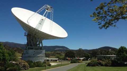 DSS43 is a 70-meter-wide (230-feet-wide) radio antenna at the Deep Space Network's Canberra facility in Australia. It is the only antenna that can send commands to the Voyager 2 spacecraft. (NASA/Canberra Deep Space Communication Complex)