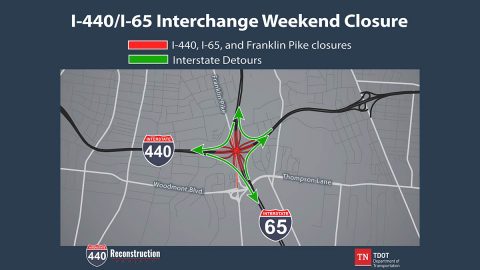 TDOT I-440/I-65 Interchange Closure Scheduled set Weekend of March 20th Map