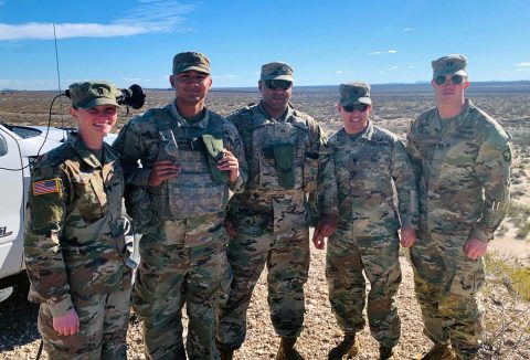 Lt. Col. Tony Rogers, second from right, joined members of the 101st Airborne Division (Air Assault) earlier this month for a joint operational area circulation to accomplish mission analysis of current and future contract requirements for a southern border mission. Rogers is the commander of the 922nd Contracting Battalion at Fort Campbell, Kentucky. (Courtesy Photo) Lt. Col. Tony Rogers, second from right, joined members of the 101st Airborne Division (Air Assault) earlier this month for a joint operational area circulation to accomplish mission analysis of current and future contract requirements for a southern border mission. Rogers is the commander of the 922nd Contracting Battalion at Fort Campbell, Kentucky. (Courtesy Photo)