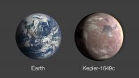 This graphic compares the size of Earth and Kepler-1649c, an exoplanet only 1.06 times larger than Earth by radius. (NASA/Ames Research Center/Daniel Rutter)