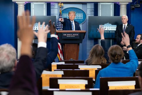 President Donald Trump takes questions from the press, (White House)