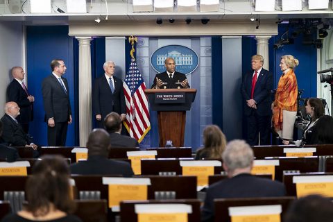 U.S. Surgeon General Jerome Adams delivers remarks at a Coronavirus briefing. (White House) U.S. Surgeon General Jerome Adams delivers remarks at a Coronavirus briefing. (White House)