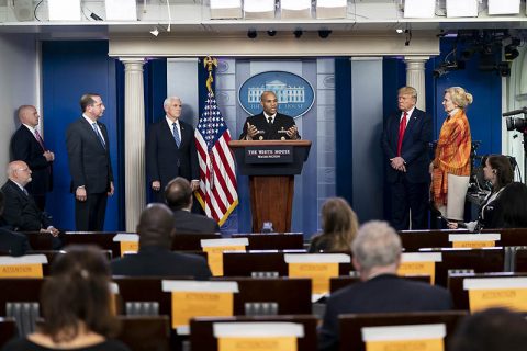 U.S. Surgeon General Jerome Adams delivers remarks at a Coronavirus briefing. (White House)